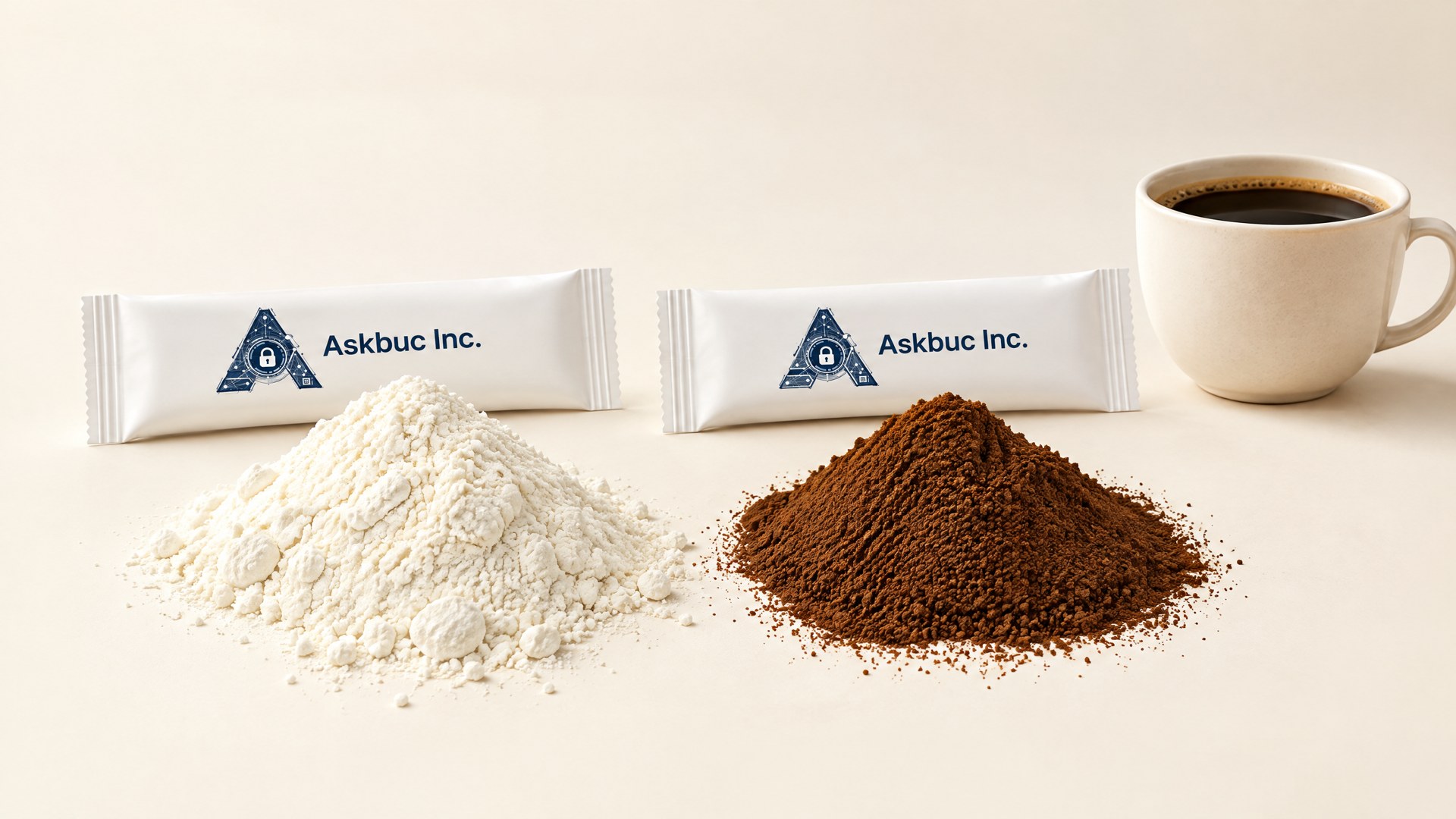 AskBuc beverage-powder and instant-coffee packaging illustration